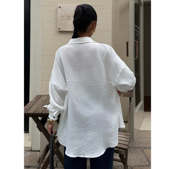 Cotton White Casual Shirt  Button Down Up Long Sleeve - Picture 9 of 16